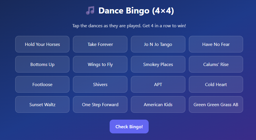 4x4 Bingo Card Example