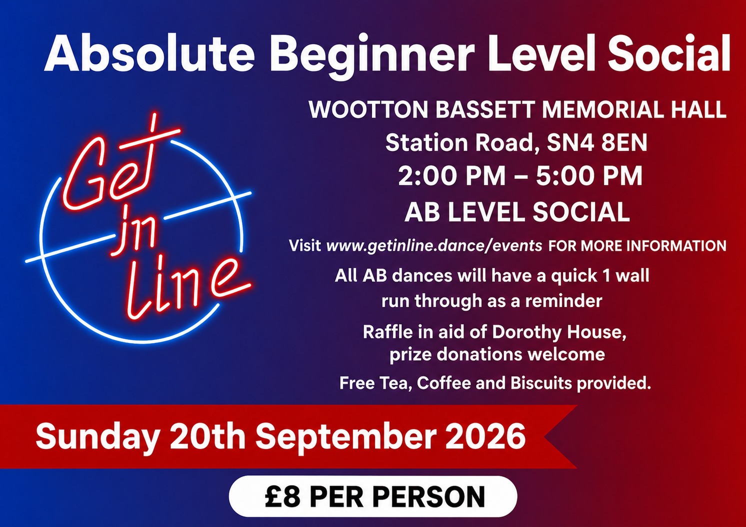 Absolute Beginner Level Social at Royal Wootton Bassett Memorial Hall - Get In Line event